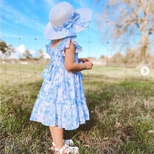 Girls Bonnie Jean Blue White Floral Easter Dress with Hat. Size 5